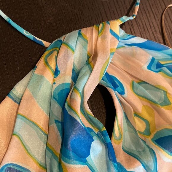 Trina Turk Silk Dress 8 Halter Top Sundress Back Zipper Closure Pleated - Picture 10 of 10